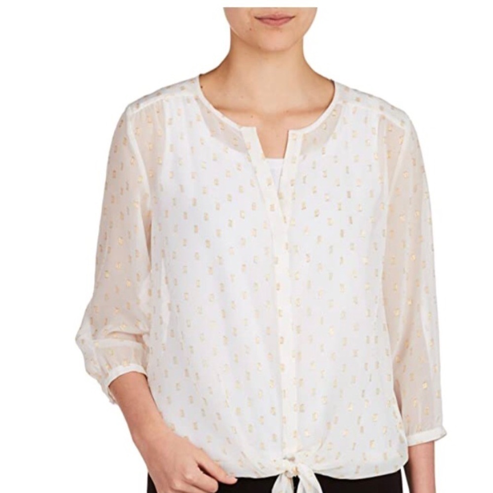3/4‎ SLEEVES WHITE AND GOLD TIED FRONT SHIRT